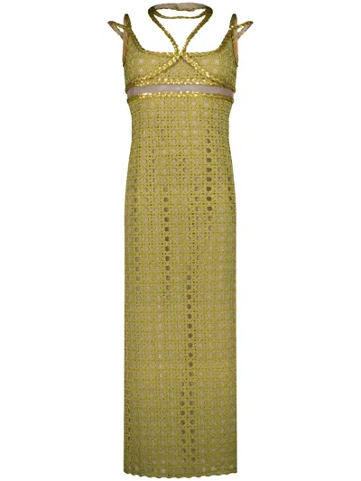 Giambattista Valli Halterneck Macramé Maxi Dress In Green