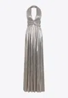 Giambattista Valli Laminated Gold Cotton Long Dress With Plunging Neckline In Metallic