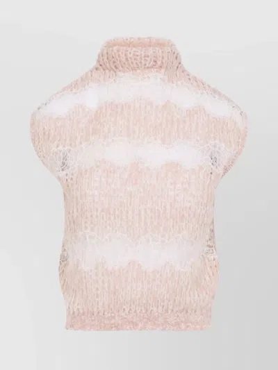 Giambattista Valli High Neck Sleeveless Knit Top With Lace In White