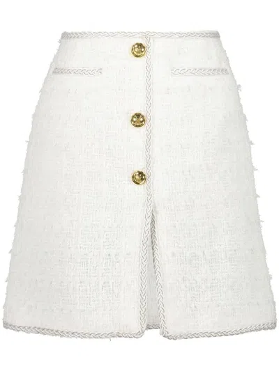 Giambattista Valli Button-front Tweed Mini Skirt In White