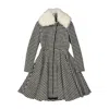 Giambattista Valli Houndstooth Flared Coat With Detachable Fur Collar In Gray