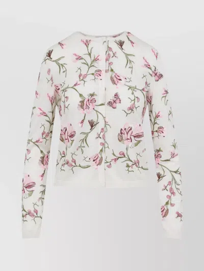GIAMBATTISTA VALLI KNIT CASHMERE SILK FLORAL CARDIGAN