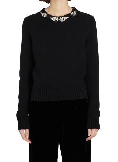 Giambattista Valli Knit Pullover With Rhinestone Collar Sweater In Black