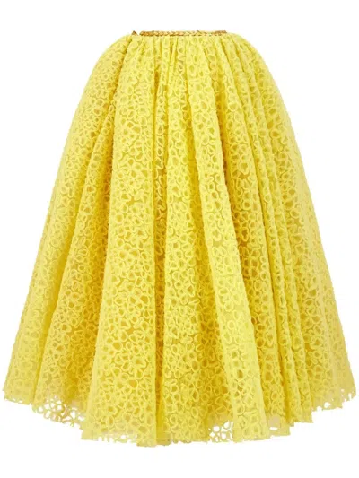 Giambattista Valli Lace-embrioidered Full Skirt In Yellow