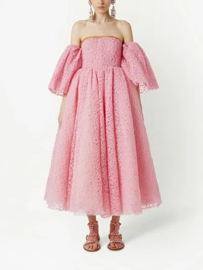 Giambattista Valli Off The Shoulder Tulle Midi Dress In Pink