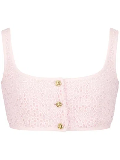Giambattista Valli Lace-embroidered Sleeveless Crop Top In Pink