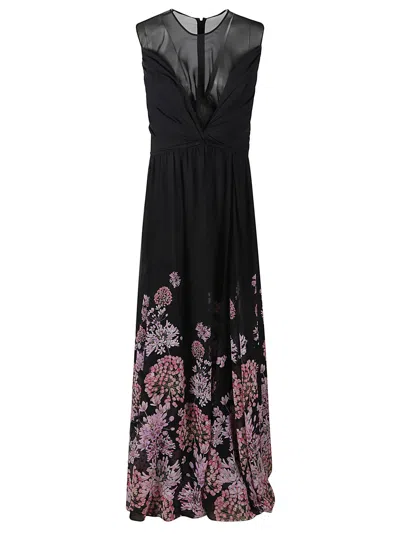 Giambattista Valli Lace Panel Floral Print Sleeveless Dress In Black/rose
