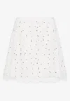 Giambattista Valli Ivory Cotton Mini Skirt With Polka Dot Design And Lace Trim In White