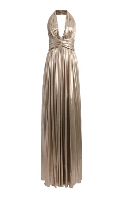 Giambattista Valli Laminated Jersey Maxi Dress In Gold
