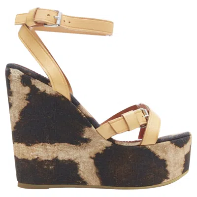 Giambattista Valli Leoaprd Spot Print Canvas Tan Strap Wedge Platfor In Brown