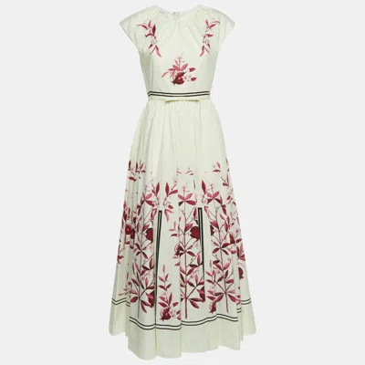 Giambattista Valli Light Lime Green Floral Print Flared Maxi Dress In White