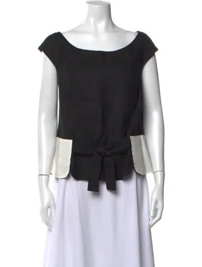 Pre-owned Giambattista Valli Linen Scoop Neck Blouse In Black