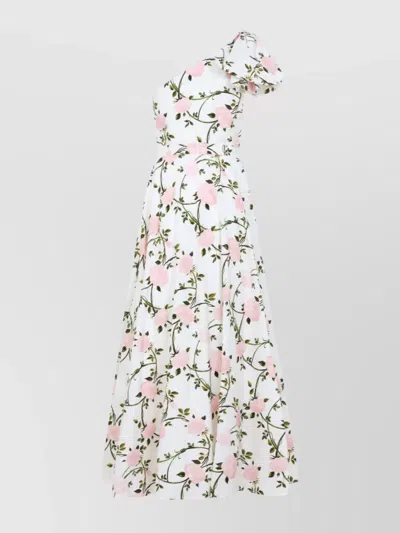 GIAMBATTISTA VALLI LONG COTTON ONE SHOULDER FLORAL DRESS