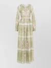 Giambattista Valli Georgette Green And Pink Silk Long Dress In Grey