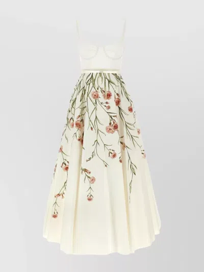 Giambattista Valli Long Dress With Fitted Bodice And Floral Print In White