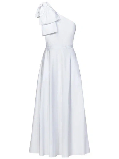 Giambattista Valli Long Ivory Cotton Poplin One-shoulder Dress In White