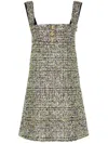 Giambattista Valli Square-neck Metallic Eyelash Tweed Sleeveless Mini Dress In Black