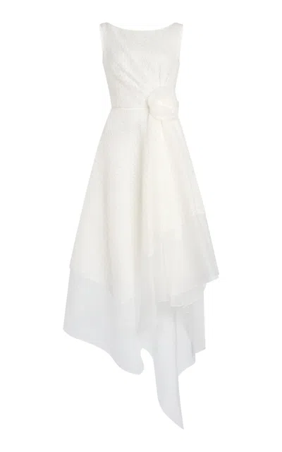 Giambattista Valli Macramé Asymmetric Midi Dress In White