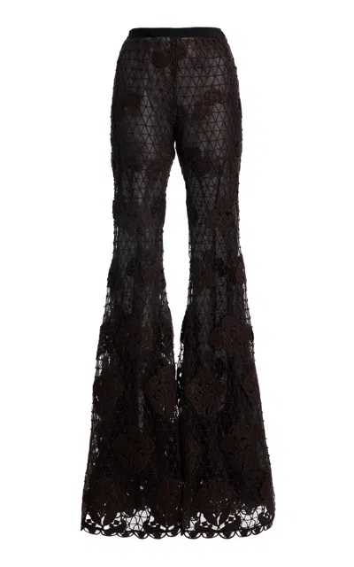 Giambattista Valli Macramé Wool Flared Pants In Brown