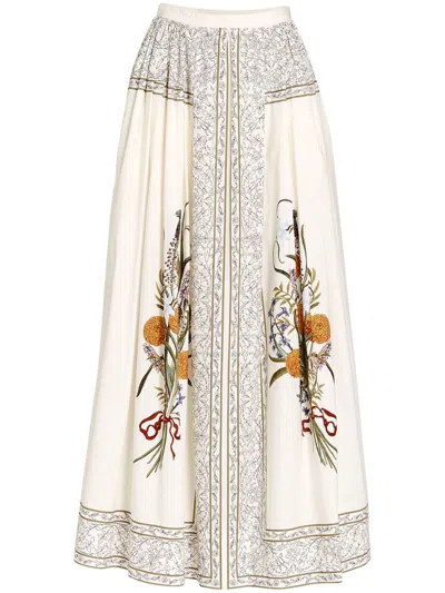 Giambattista Valli Printed Poplin Skirt In Ivory/multi