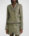 Giambattista Valli Metallic Eyelash Tweed Double-breasted Jacket In Black/green
