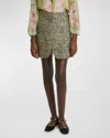 Giambattista Valli Metallic Eyelash Tweed Mini Skirt In Black/green