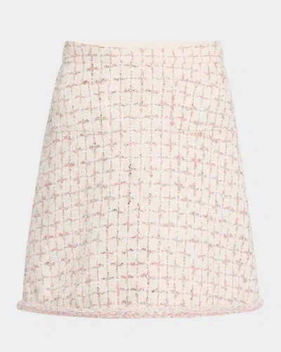 Giambattista Valli Metallic Eyelash Tweed Mini Skirt In Ivory/pink
