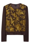 Giambattista Valli Metallic Floral Jacquard Cashmere & Silk Cardigan In Brown