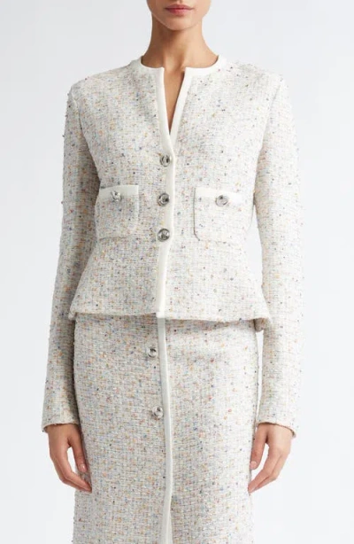 Giambattista Valli Metallic Tweed Jacket In Ivory Multicolor