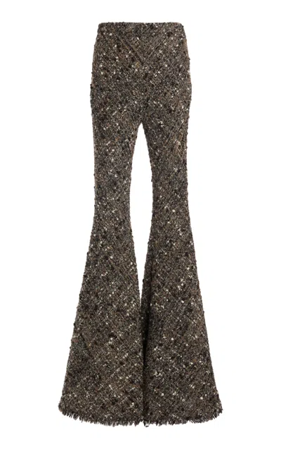 Giambattista Valli Mid-rise Bouclé Flared Pants In Brown