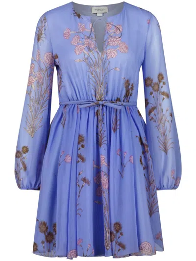 Giambattista Valli Mini Carnation Bouquets Georgette Silk Dress In Purple