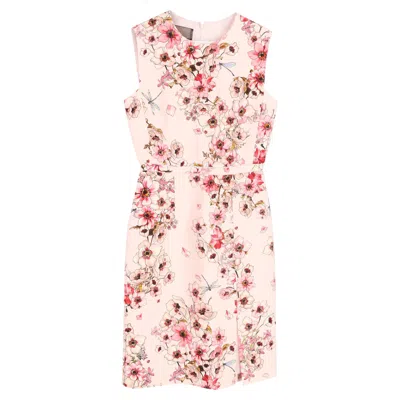 Giambattista Valli Mini Floral With Side Slit Shift Dress In Pink Silk