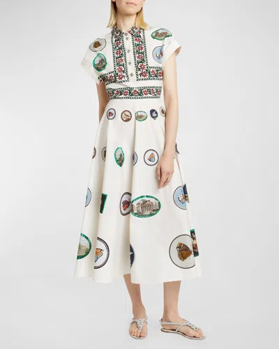 Giambattista Valli Micromosaic Midi Dress In Ivory/multi