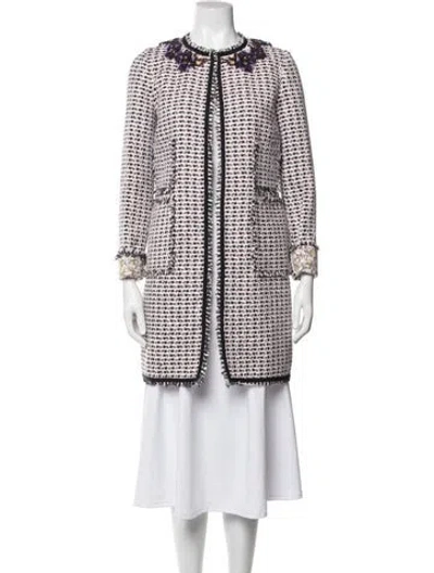 Pre-owned Giambattista Valli Nylon Tweed Pattern Coat In White