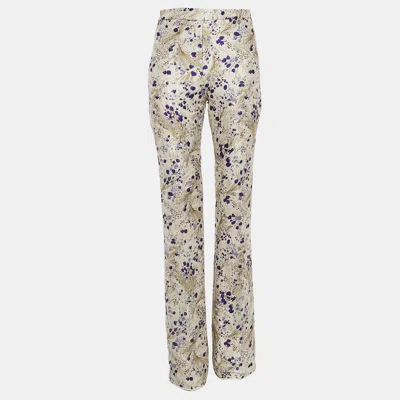 Pre-owned Giambattista Valli Off-white Floral Jacquard Flared Trousers Xxs In Multicolor