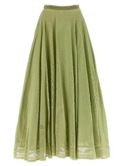 Giambattista Valli Openwork Fabric Midi Skirt In Green
