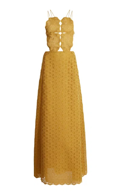 Giambattista Valli Optical Macramé Maxi Dress In Yellow