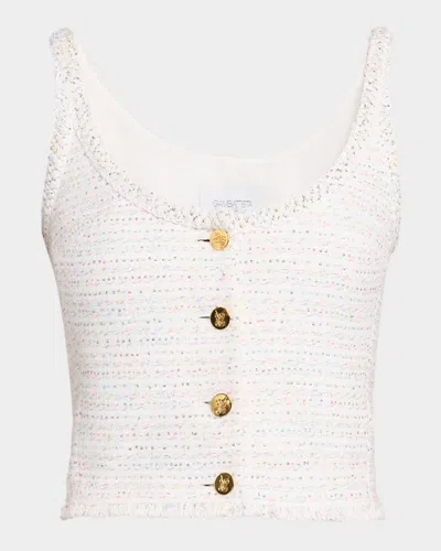 Giambattista Valli Paillette Tweed Button-front Crop Top In White