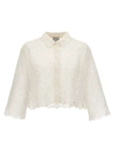 Giambattista Valli Ivory Paisley Macramé Crop Shirt In White