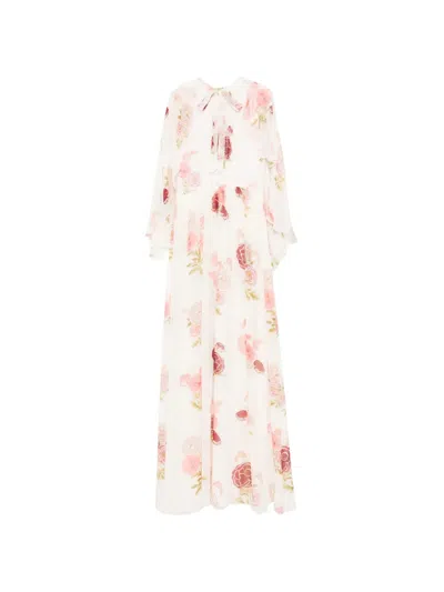 Giambattista Valli Floral-print Pleated-waist Dress In White