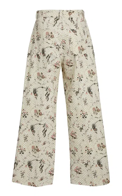 Giambattista Valli Patterned Cotton Wide-leg Pants In Ivory