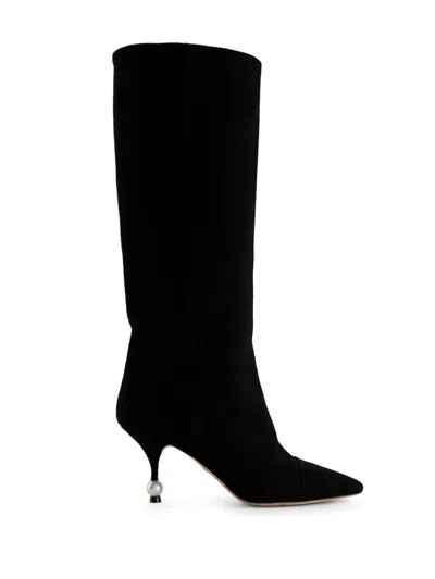 Giambattista Valli Pearl-heel Suede Boots In Black