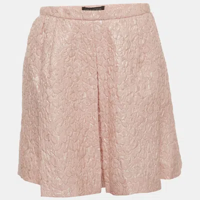 Pre-owned Giambattista Valli Pink Floral Jacquard Pleated Flared Skirt M