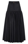 Giambattista Valli Pleated Poplin & Denim Midi Skirt