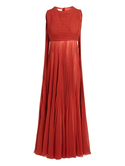 Giambattista Valli Pleated Silk Maxi Dress In Red