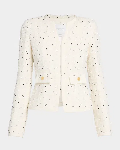 Giambattista Valli Polka-dot Boucle Zip Jacket In Neutral