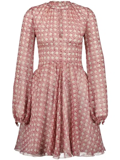 Giambattista Valli Geometric-print Puffed-sleeve Silk Mini Dress In Ivory Rose