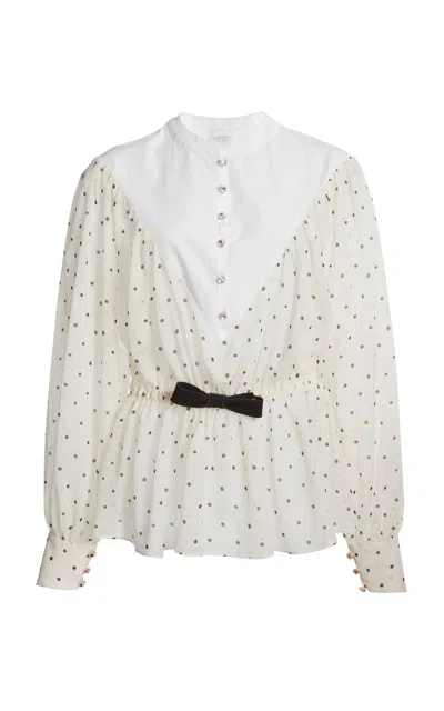 Giambattista Valli Polka-dot Georgette Blouse In Ivory