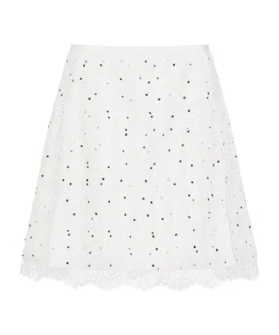 Giambattista Valli Polka-dot Lace-trim Mini Skirt In White