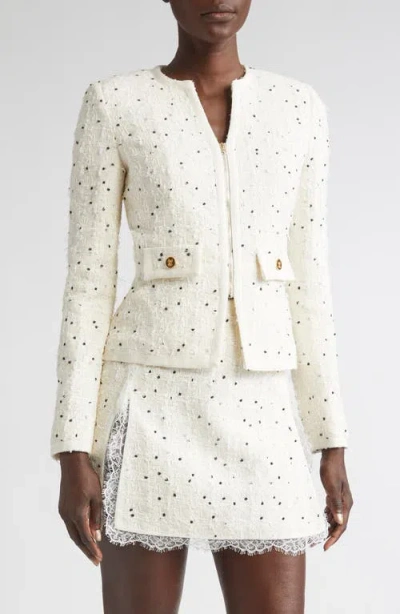 Giambattista Valli Polka Dot Tweed Jacket In White